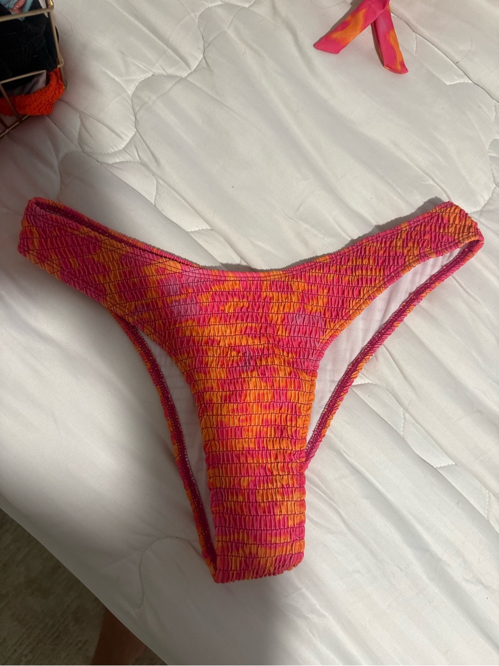 SHEIN Pink & Orange Smocked Bikini Bottoms size large